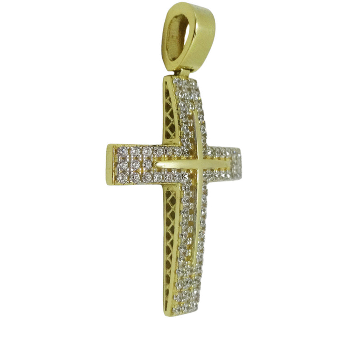 Χρυσός σταυρός Κ14 διπλής όψης